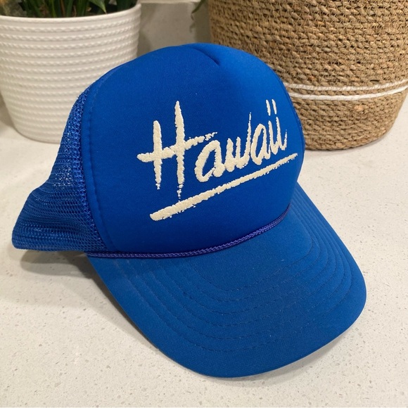 Vintage 90’s Hawaiian Headwear Hat Cap Snap Back Blue Trucker Mesh Surf Surfer - Picture 2 of 5